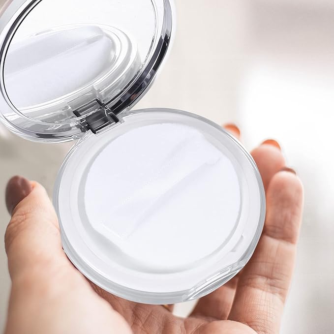 Powder Container 2pcs Loose Powder Containers with Elasticated Net Sifter, Mirror and Puff 5g Loose Powder Compact Case Case for DIY Makeup and Travel (Sliver) Powder Puff-BrightBean Baby