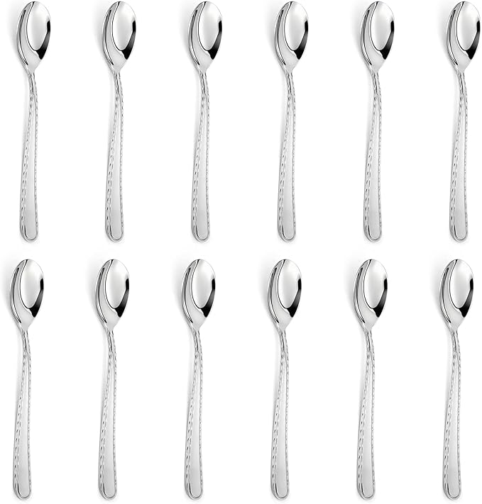 12 Pieces Heavy Duty Teaspoons Set,Tea Spoons Silverware,Food Grade Stainless Steel Dessert Spoons,Mirror Polished and Dishwasher Safe