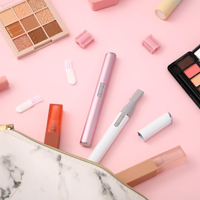 Chumia 2 Pcs Electric Eyebrow Trimmer Women Precision Face Razors Mini Shaver with Comb Christmas Women Gift Battery Operated Personal Epilator for Face Neck Fuzz Lips Leg(White, Pink)-BrightBean Baby