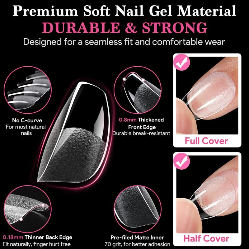 Extra Short Coffin False Nail Tips, 15 Sizes 510 PCS Clear Soft Press On Fake Nail Pre-shaped Half Matte Full Cover Gel Nail Tips Extensions Thick Long Lasting for DIY Beginners & Salon Manicure-BrightBean Baby