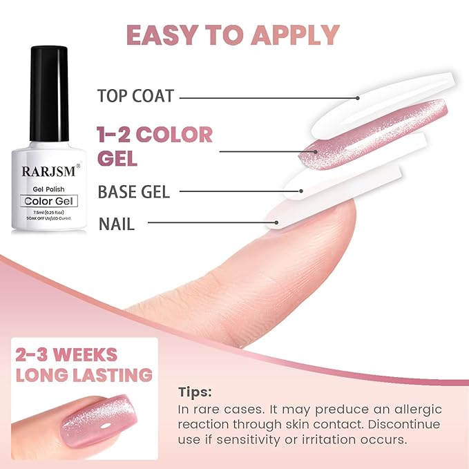 RARJSM Nude Cat Eye Gel Polish Set 6 Pcs Sparkle Diamond Glitter Sheer Purple Soft Pink Chanpagne Gold Velvet Ice Jelly Glass Cateye Gelpolish with Magnet Stick UV LED Curing Requires Home Manicure-BrightBean Baby