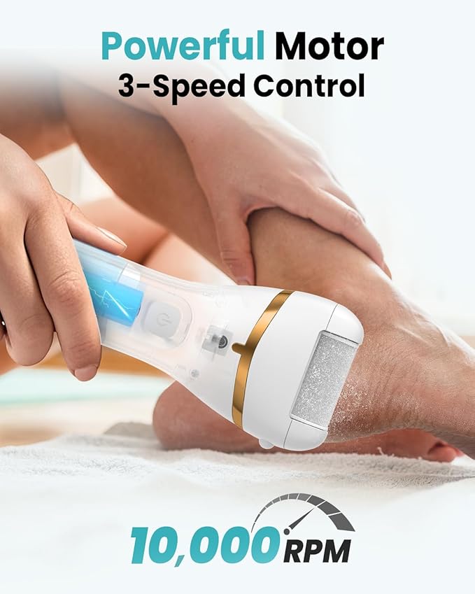PUBOO Foot Callus Remover Electric 10000 RPM 3-Speed IPX7 Rechargeable Pedicure Kit for Hard Skin Women & Men. Portable Multi-Roller File Grinder Sander Scrubber with LED Display for Wet & Dry Feet-BrightBean Baby