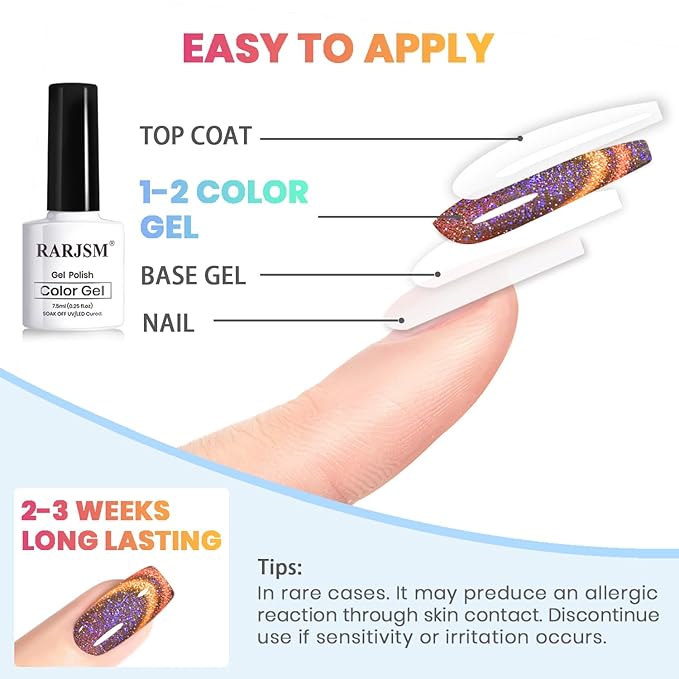 RARJSM 9D Chameleon Glass Cat Eye Gel Nail Polish Set 6Pcs Pink Purple Blue Green Yellow Multi Color Cateye Galaxy Shimmer Gradient Effect with Magnetic Stick UV LED Curing Require Home Salon-BrightBean Baby
