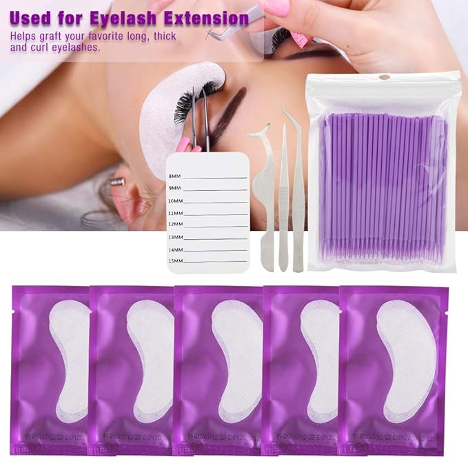 5 Pairs Under Eye Pads With Eyelash Holder Pallet and Brush and Tweezers Set, Lint Lash Extension Eye Gel Patches for Eyelash Extension Eye Mask Beauty Tool-BrightBean Baby