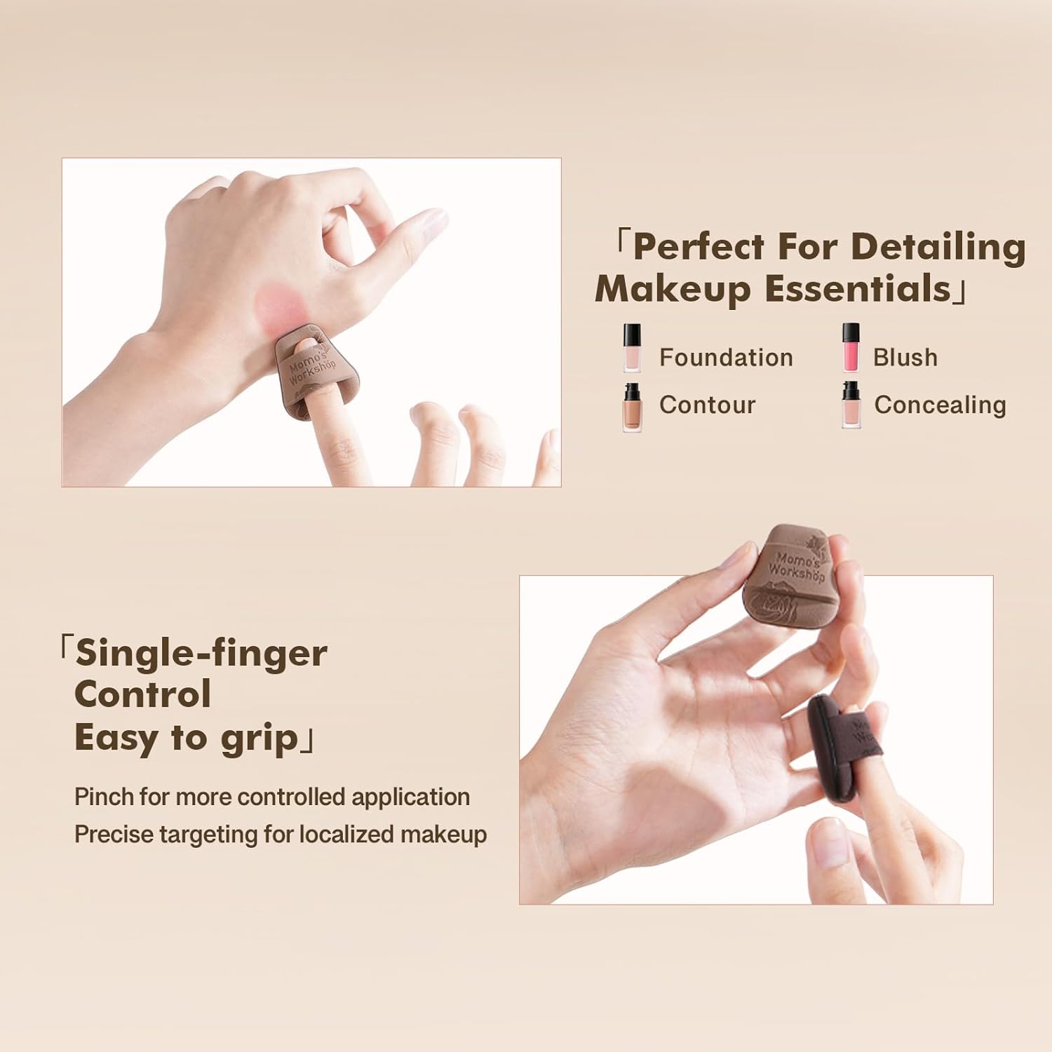 Mini Trapezoidal Makeup Sponge Set,Dual-Use Mini Rubycell Sponge for Foundation/Concealer/Blush,Soft, Even Application for Liquid & Cream Products,3pcs Mini Concealer Puffs & Storage Case-BrightBean Baby