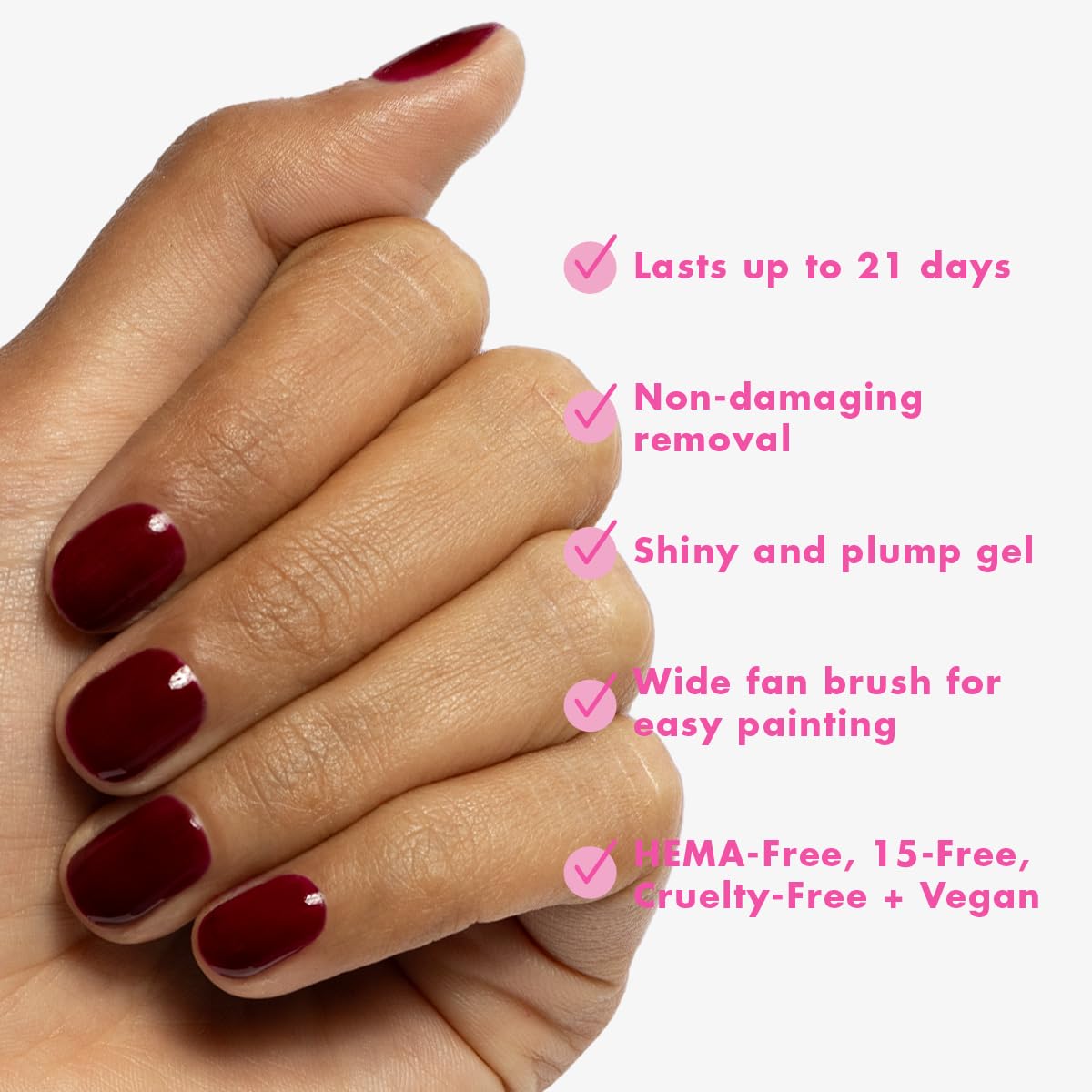 Olive & June Gel Polish | UV LED Nail Lamp Needed | Long Lasting Formula | Up to 21 Days of Wear | Damage-Free Removal | Salon-Quality Manicure, Pedicure at Home | Obsessed | Dark Ruby-BrightBean Baby