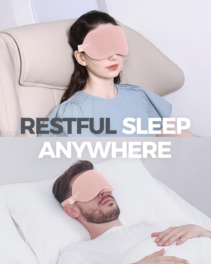 MZOO Luxury Sleep Mask for Back, Side Sleeper, Complete Light Blocking Sleeping Eye Mask Night Blindfold, 3D Zero Pressure & Spacious for Lash Extensions, Breathable Soft Eye Cover Flight Nap Travel-BrightBean Baby