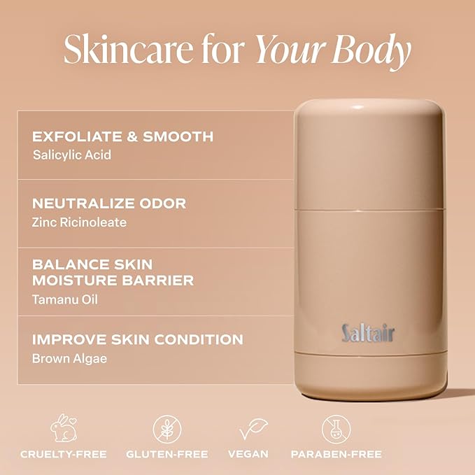 Saltair Skincare Deodorant - Aluminum-Free Deodorant for Women with Long Lasting Odor Protection Zinc and BHA. Refillable Stick, Suitable for Sensitive Skin, 2 Pack Santal Bloom Scent-BrightBean Baby