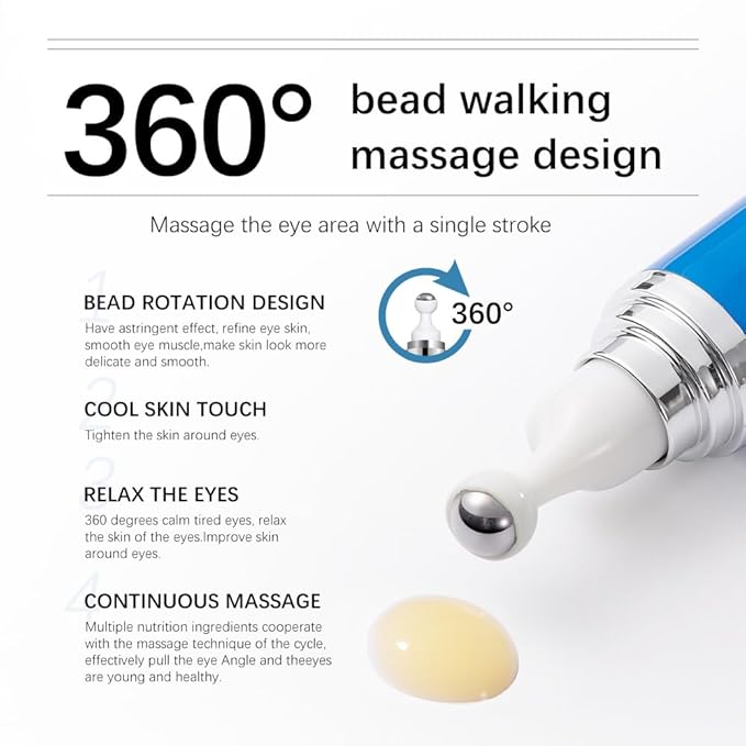 5% Caffeine Eye Serum Moisturizing, Under Eye Cream with 360° Massage Ball for Dark Circles and Puffiness, Hydrating Eye Cream Anti Aging for Bags Fine Lines (1PCS)-BrightBean Baby