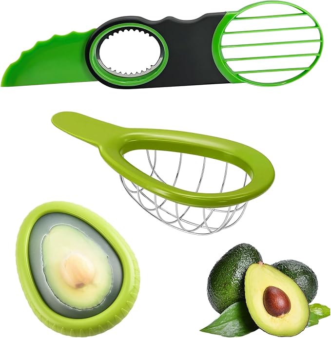 3 Piece Avocado Slicer Set, Includes Avocado Slicer, Avocado Cutter and Avocado Storage Container, Dishwasher Safe, for Avocado Cutting and Peeling, Essential Mashing Kitchen Tool