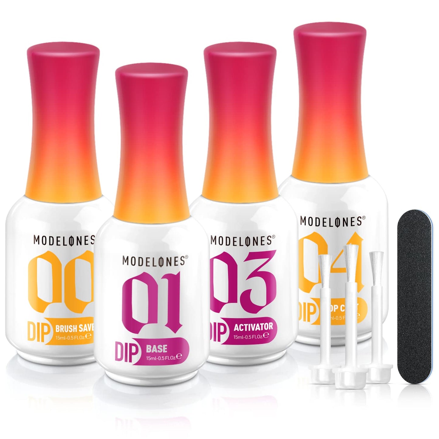 modelones Dip Powder Liquid Set 4+4 Pcs, Dip Powder System Set with Base Coat/Top Coat/Activator/Brush Saver/Manicure Tools for Nail Kit Art DIY Salon - 15ml/0.5oz-BrightBean Baby