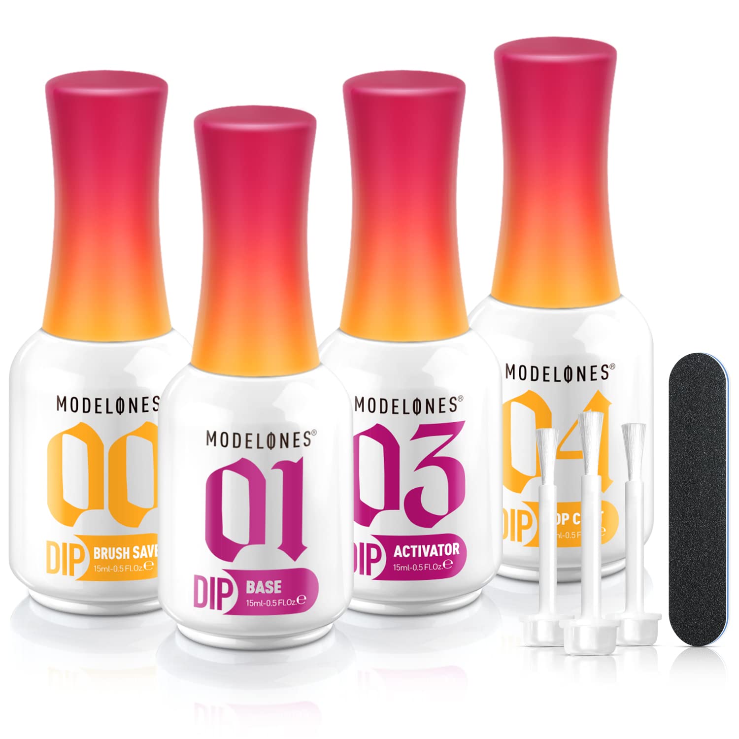 modelones Dip Powder Liquid Set 4+4 Pcs, Dip Powder System Set with Base Coat/Top Coat/Activator/Brush Saver/Manicure Tools for Nail Kit Art DIY Salon - 15ml/0.5oz-BrightBean Baby