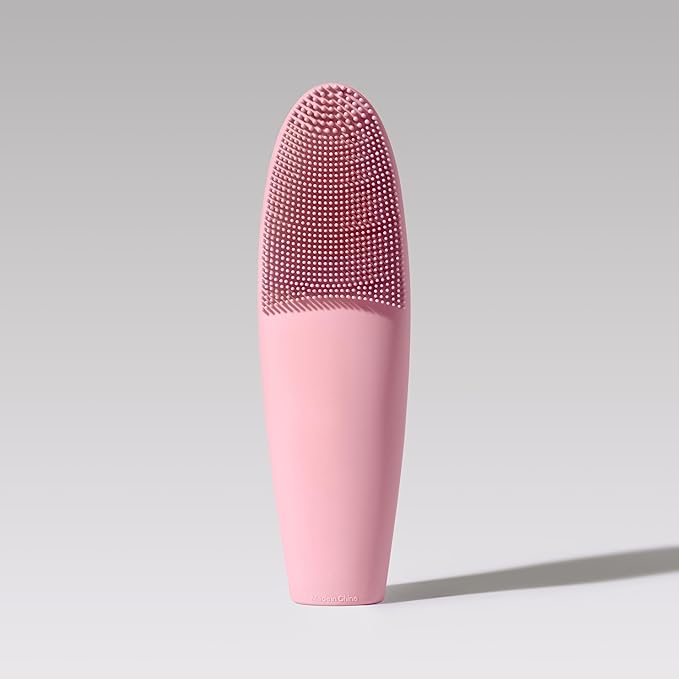 LOLLIPOP Dual-Sided Facial Cleansing Brush | Handle Size Silicone Face Exfoliator and Soft Fiber Cleanser | Manual Face Scrubber for Pores, Makeup Removal, Blackhead and Skincare Routine, Bubblegum-BrightBean Baby