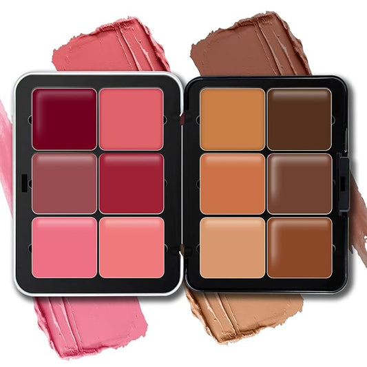 Cream Blush & Concealer Palette, 12 Colors, Long Wearing, Smudge Proof, Blendable Matte Finish, Face Makeup (02)-BrightBean Baby