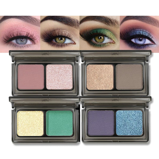 AMY'S DIARY 2 Color Shimmer Matte Eyeshadow Palette 4 pcs set – Shimmer matte Shades eye shadow for Eye Makeup, Long-Lasting & Highly Pigmented, Vegan & Cruelty-Free for woman (01+02+03+04)-BrightBean Baby