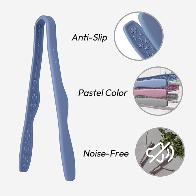 carrotez Mini Silicone Toaster Tongs, Anti-Slip,Non-Scratch Mini Tongs 7 Inch - Blue