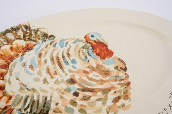 Mud Pie Watercolor Turkey Platter, White, 14"" x 20 1/2"