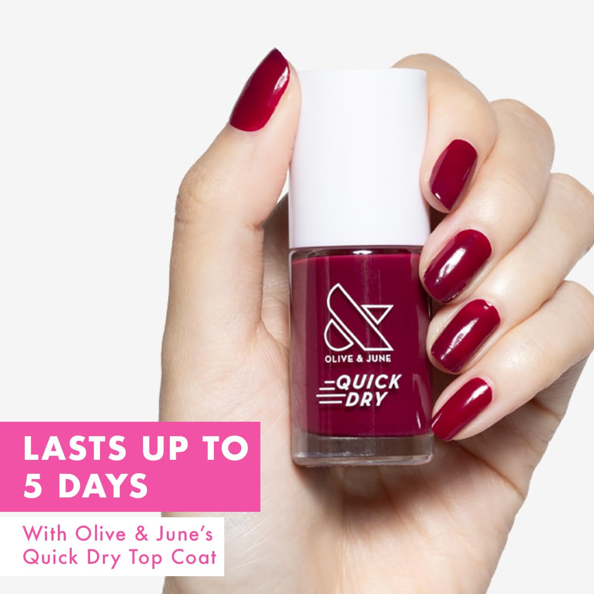 Olive & June Quick Dry Nail Polish | Instant, Fast-Drying, Smudgeproof Color | 15-free, Vegan, Cruelty-Free Formula | Lasts up to 5 Days | Salon-Quality Manicure, Pedicure at Home | Mulberry | Maroon-BrightBean Baby