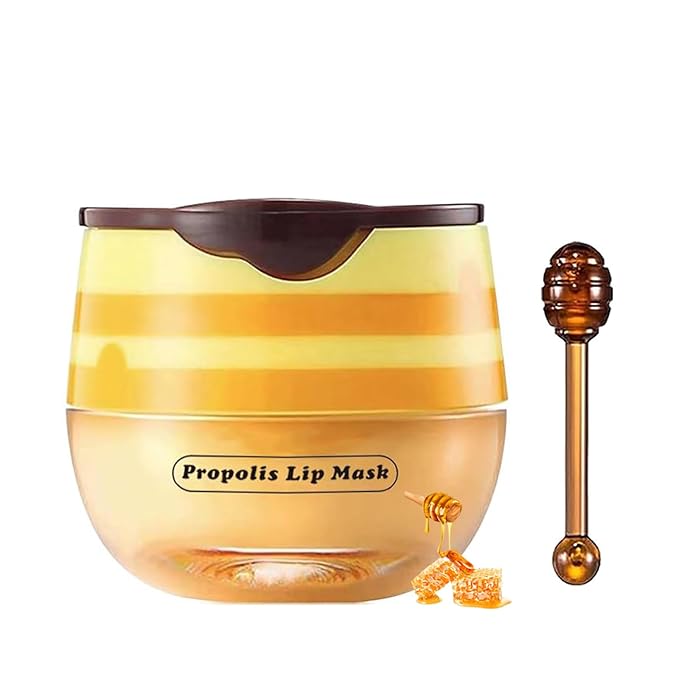 1 PCS Bee Lip Balm Lip Mask Honey Pot, Honey Moisturizing Sleeping Lip Mask Overnight with Sticks, Lip Balm Honey Pot Lip Balm Hydrating Prevention Dry and Crack Lip Scrubs Exfoliator-BrightBean Baby