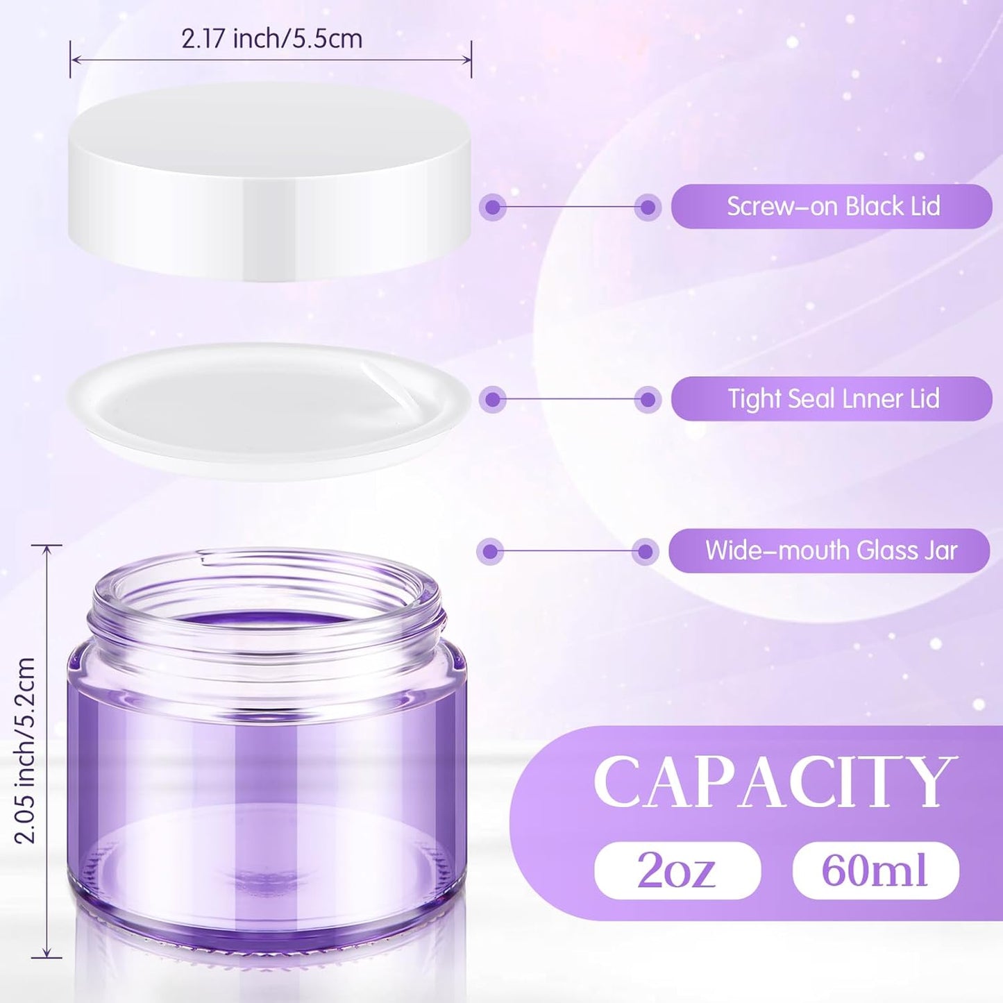 Domensi 48 Pcs 2 oz Glass Jars with Lids Travel Size Round Leakproof Empty Cosmetic Jars with Inner Liners Lid for Storing Makeup Lotions Face Cream Ointments Candle DIY Making (Light Purple)-BrightBean Baby