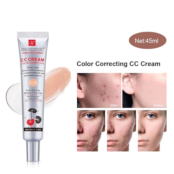 Color Correcting CC Cream,Invisible Pores Cream Foundation And nvisible Pores Concealer,CC Cream Foundation Rich In Centella Asiatic,Moisturizing And Waterproof CC Cream With Spf 25(LIGHT)-BrightBean Baby
