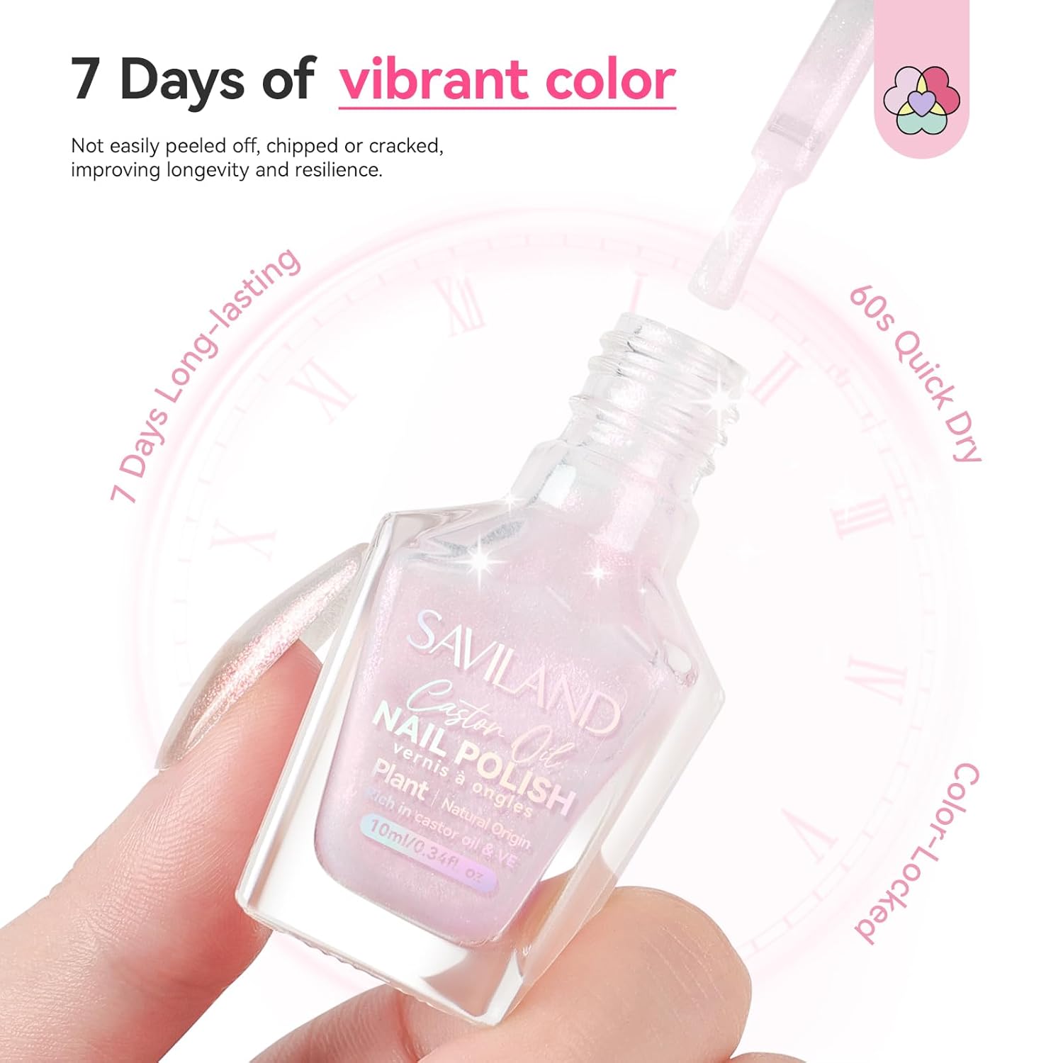 SAVILAND Color Artistry Pearl Pink Nail Polish: 7 Days Shimmer Aurora Finish Fingernail Polish Quick Dry Glitter Pink Fingernail Polish Regular Bulk Toe Nail Lacquer Non Gel DIY Home Women Manicure-BrightBean Baby