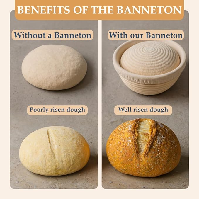 TRIGLI Sourdough Kit Baking Supplies Bread Making Kit with Dough Scraper Dough Whisk Round 9" Bread Proofing Basket Spatula Bread Lame Silicone Brush Sourdough Supplies Sourdough Tools