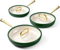 ROYDX Titanium Ceramic Nonstick Fry Pan Set 8", 10" and 12" Frying Pan Skillet Set with Glass Lids-Non Toxic, PTFE & PFOA Free - Oven Dishwasher Safe & Compatible with All Stovetops-Pine Green