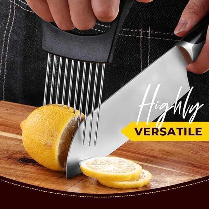 Stainless Steel Onion Holder, 2 Pack - Slicing Assistant Tool for Onion, Potato, Tomato (Grey)