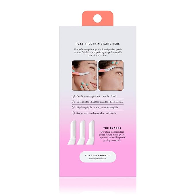 Billie - Dermaplane Starter Kit - Reusable Handle + 3 Refill Blades - Remove Facial Hair + Perfectly Shape Brows - Dermatologist-Approved - Malibu-BrightBean Baby