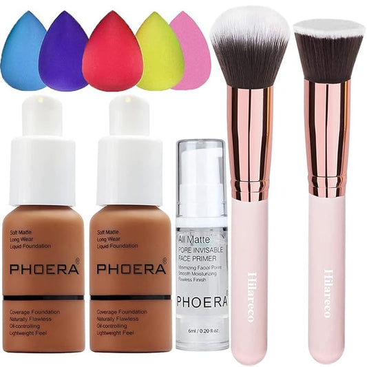 Phoera Foundation,Full Coverage Foundation, Hilareco Concealer Foundation Flawless 30ml Natural Matte Oil Control Concealer Facial Blemish for Women Girls (2 PCS 109-Mocha)-BrightBean Baby