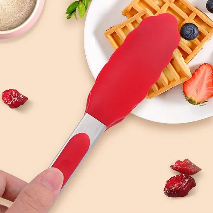 2-Pack of 9" (Small) & 12" (Large) Kitchen Tongs Set: Non-Stick Silicone-Stainless Steel Cooking Tongs, BPA Free, Heat Resistant (480°F) - Non-Slip Grip & Locking Metal Food Tongs (Red)