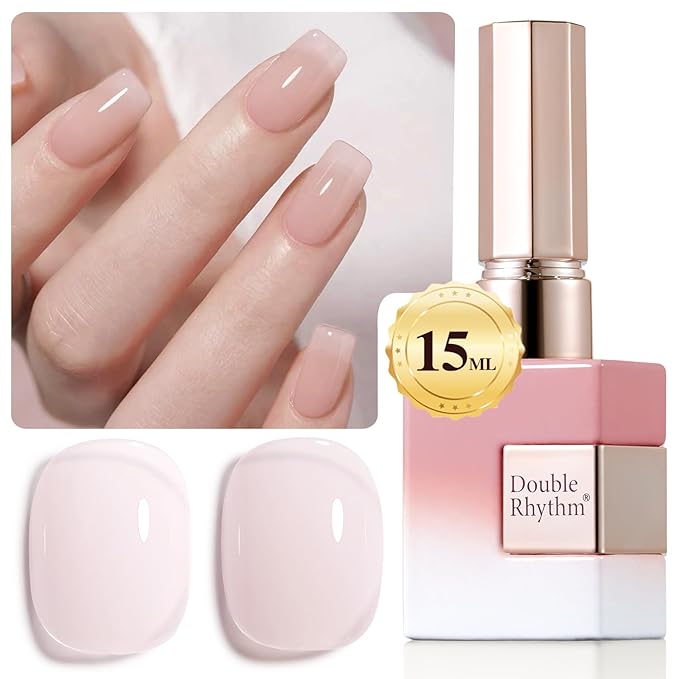 Double Rhythm Translucent Gel Polish Sheer Neutral Natural Light Milky Same Color Same Bottle 15ML Jelly Nail Polish Nail Art DIY at Home (Milky Pink-A1377)-BrightBean Baby
