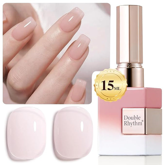 Double Rhythm Translucent Gel Polish Sheer Neutral Natural Light Milky Same Color Same Bottle 15ML Jelly Nail Polish Nail Art DIY at Home (Milky Pink-A1377)-BrightBean Baby