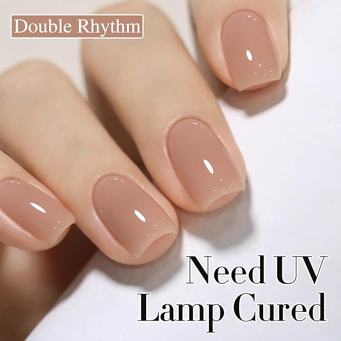 Double Rhythm Translucent Gel Polish Sheer Neutral Natural Light Milky Same Color Same Bottle 15ML Jelly UV Polish Nail Art DIY at Home (Jelly Nude Brown-A1492)-BrightBean Baby