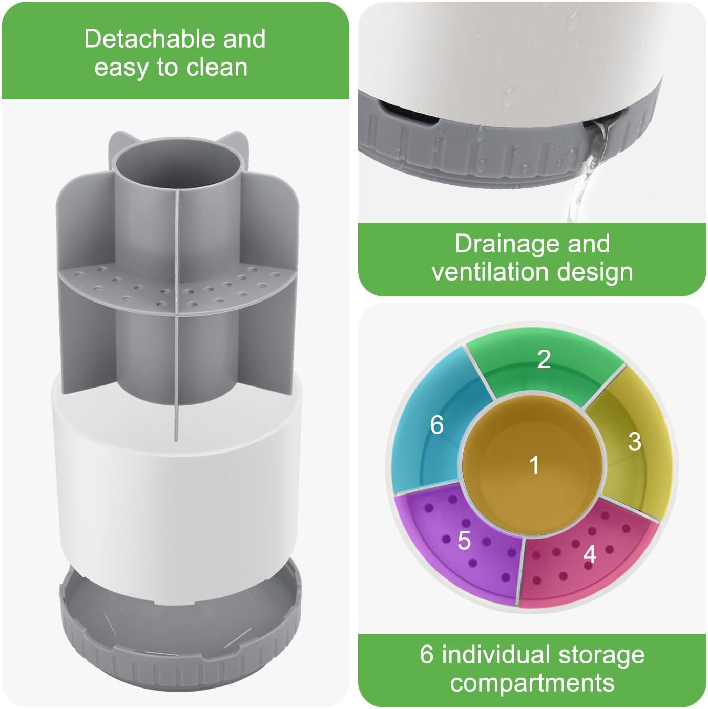 Toothbrush Holders for Bathrooms - White Rotating Kids Electric Toothbrush and Toothpaste Holder, Detachable 6 Slots Tooth Brush Organizer Bathroom Countertop Storage-BrightBean Baby