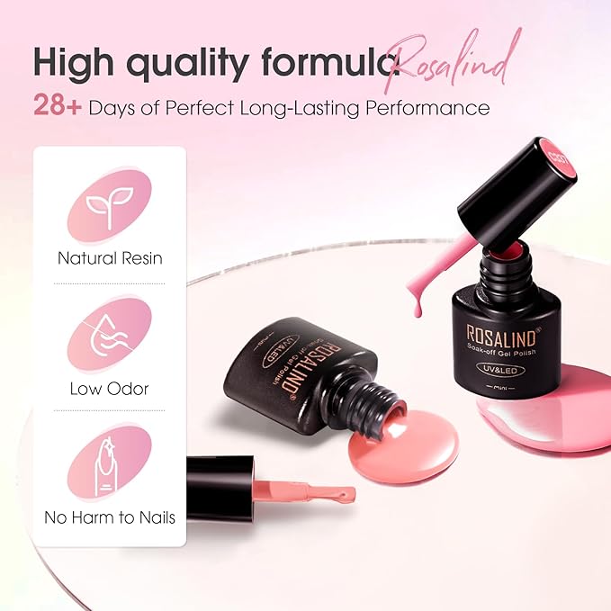 ROSALIND Jelly Gel Polish Set with Matte and Glitter Gel Top Coat, 6 Translucent Colors Neutral Sheer Milky White Nude Pink base Gel Nail Polish set Nail Art DIY at Home-BrightBean Baby