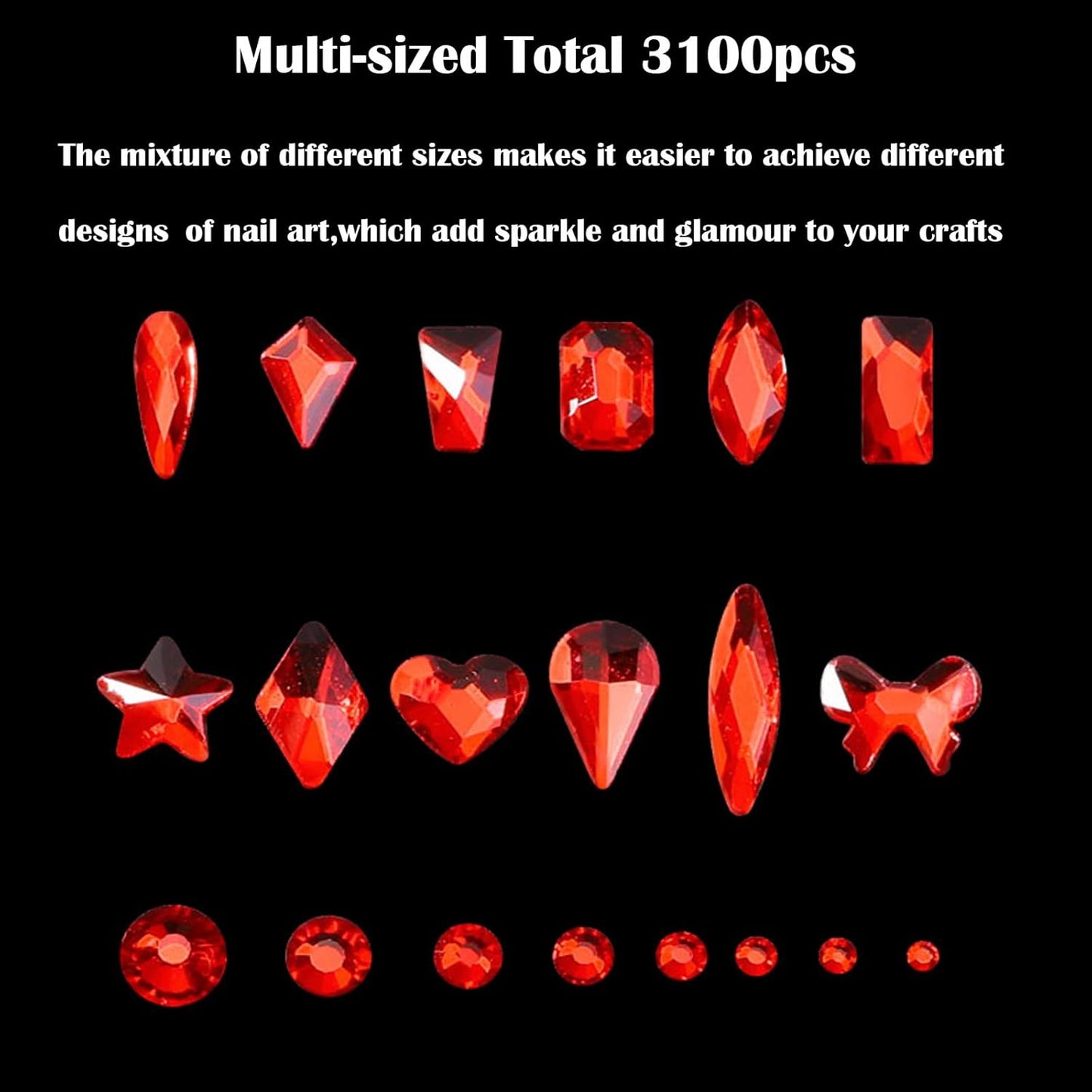 Nail Rhinestones Kit, Nail Art Decorations with Wax Pencil Flat AB Rhinestones Kit DIY Crafts Gemstones for Nail, Shoes, Clothes, Jewels (600 Red Diamonds + 2500 Flat Rhinestone)-BrightBean Baby