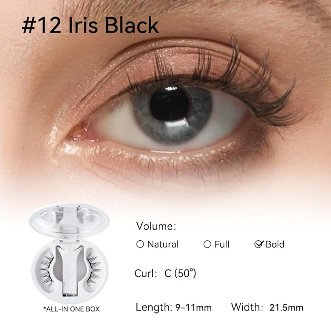 Soft Magnetic Eyelashes Kit with Applicator, No.12 Iris Black, Reusable Glue-free Wispy Magnetic Lashes, Cruelty-free False Lashes, Waterproof, Lightweight, Suit for Heavy Makeup-BrightBean Baby