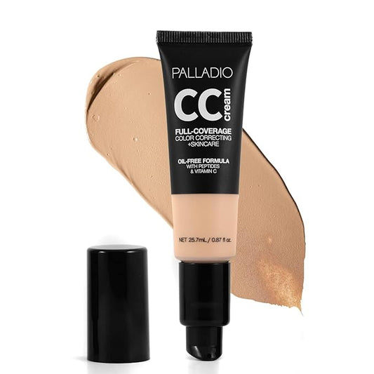 Palladio Full-Coverage Color Correction CC Cream, Oil-Free with Peptides & Vitamin C, Best for Correcting Redness and Uneven Skin Tone, Buildable Foundation Coverage (Light 20W)-BrightBean Baby