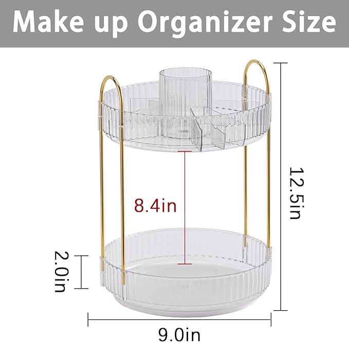Rotating Makeup Organizer for Vanity, High-Capacity Skincare Clear Make Up Storage Perfume Organizers Cosmetic Dresser Organizer Countertop 360 Spinning (Clear, New-2 Tier)-BrightBean Baby