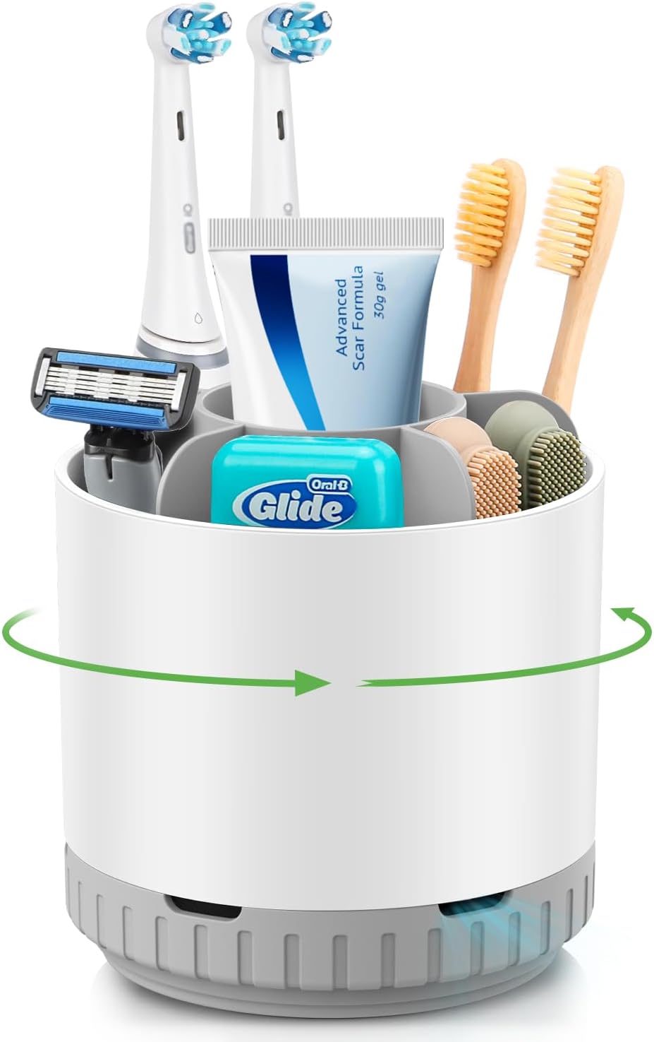 Toothbrush Holders for Bathrooms - White Rotating Kids Electric Toothbrush and Toothpaste Holder, Detachable 6 Slots Tooth Brush Organizer Bathroom Countertop Storage-BrightBean Baby