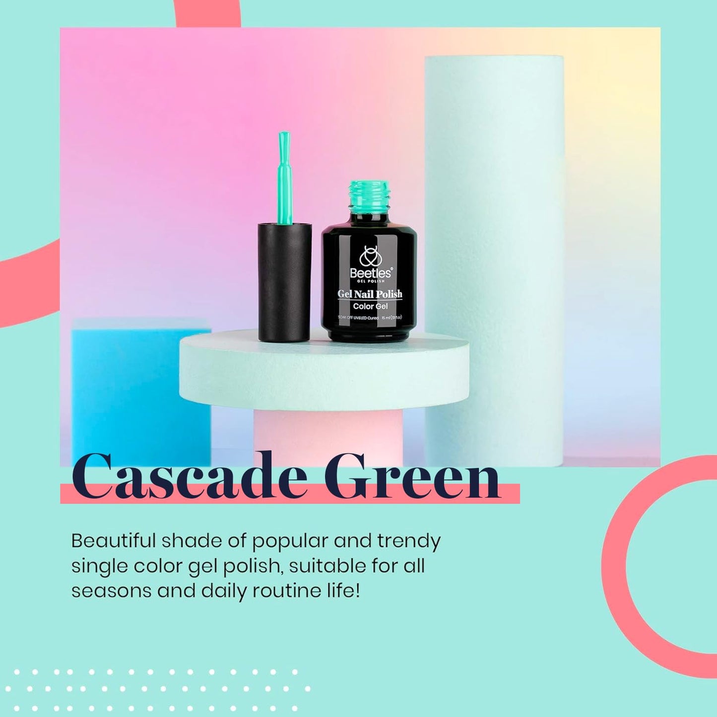 Beetles Gel Nail Polish Cascade Green Color Soak Off UV LED Nail Lamp Gel Polish 15 ml for All Season Gel Polish Nail Art Design Manicure Salon DIY Salon Gel-BrightBean Baby