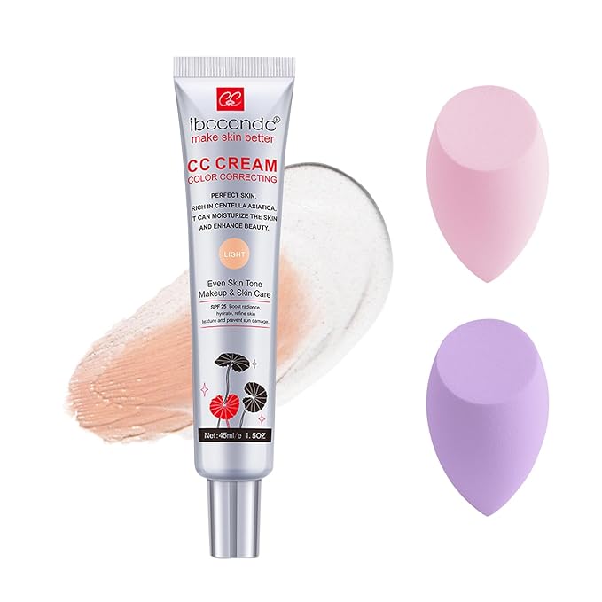 Color Correcting CC Cream,Invisible Pores Cream Foundation And nvisible Pores Concealer,CC Cream Foundation Rich In Centella Asiatic,Moisturizing And Waterproof CC Cream With Spf 25(LIGHT)-BrightBean Baby