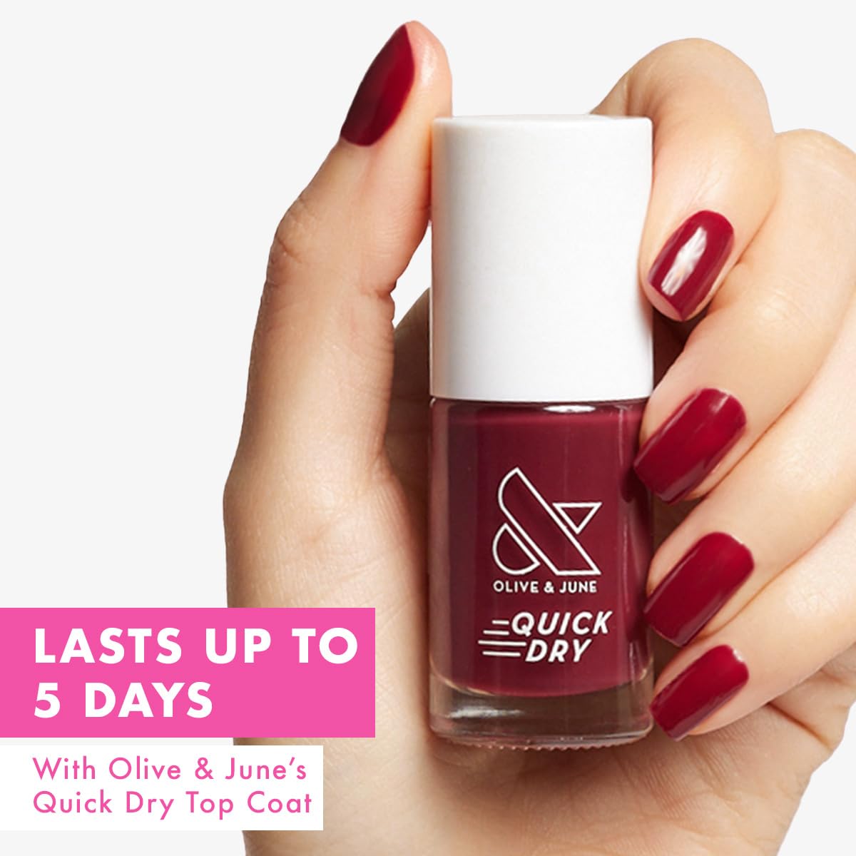 Olive & June Quick Dry Nail Polish | Instant, Fast-Drying, Smudgeproof Color | 15-free, Vegan, Cruelty-Free Formula | Lasts up to 5 Days | Salon-Quality Manicure Pedicure at Home | Cabernet | Wine Red-BrightBean Baby