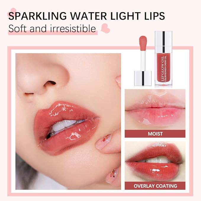 Yasovigi Hydrating Lip Oil Plumping Lip Tint Moisturizing Lip Gloss, Transparent Lip Balm Care Stick Nourishing Repairing Non-sticky, Moisture&Lighten Lip Lines (Pink + Rosewood)-BrightBean Baby