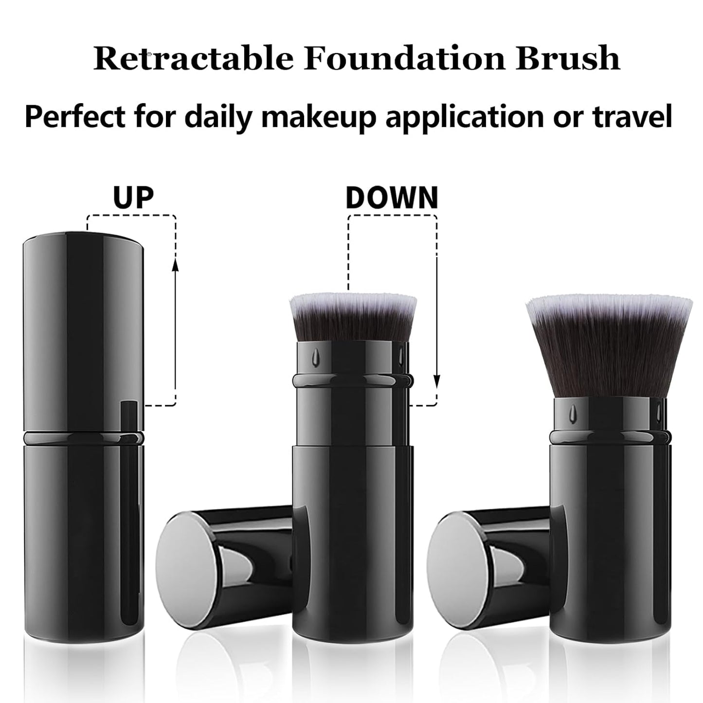 Falliny Makeup Brushes Retractable, Travel Powder Foundation Kabuki Brush, Portable Face Liquid Foundation Sunscreen Brush with Cover for Blending Liquid, Bronzer,Cream or Flawless Powder Cosmetics-BrightBean Baby