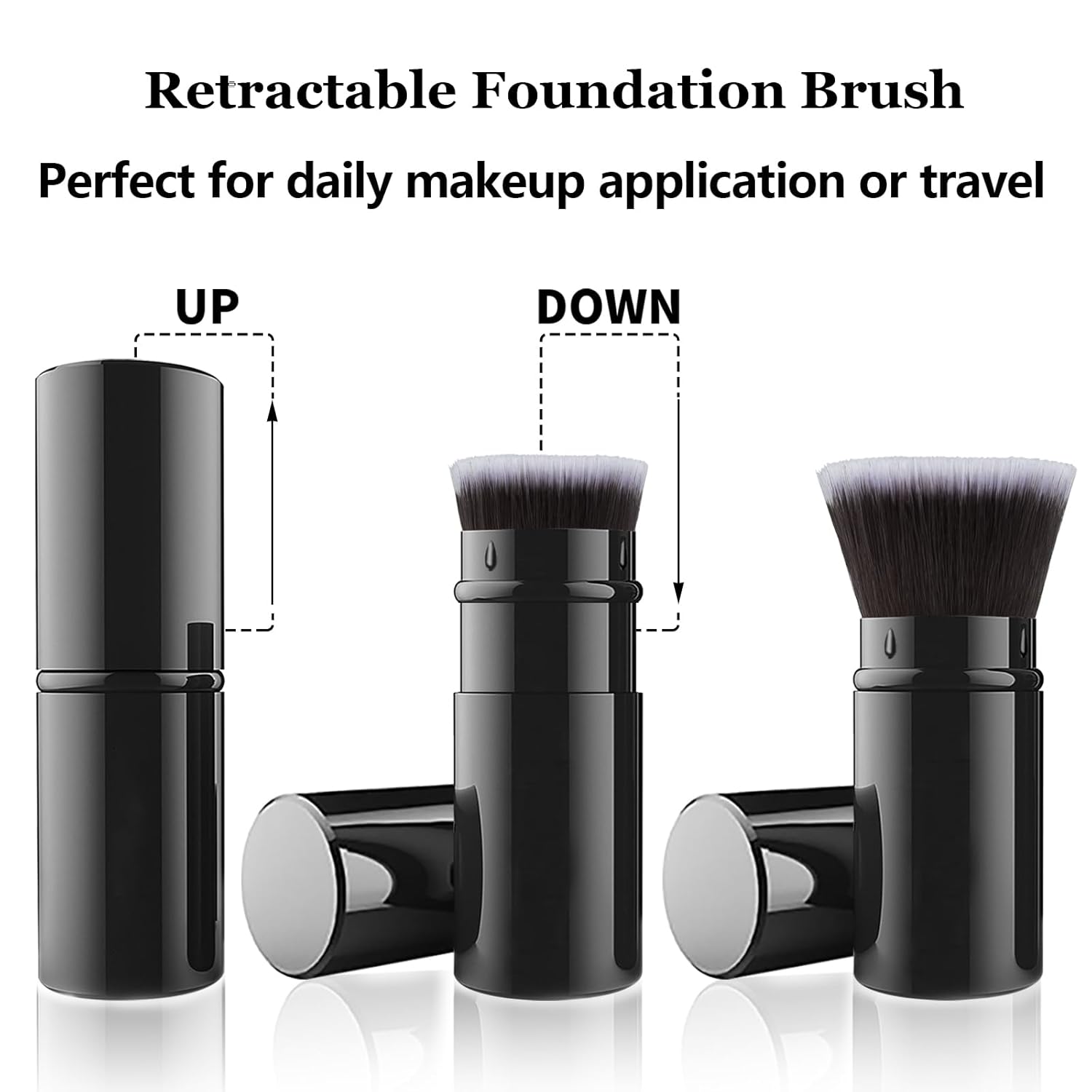 Falliny Makeup Brushes Retractable, Travel Powder Foundation Kabuki Brush, Portable Face Liquid Foundation Sunscreen Brush with Cover for Blending Liquid, Bronzer,Cream or Flawless Powder Cosmetics-BrightBean Baby