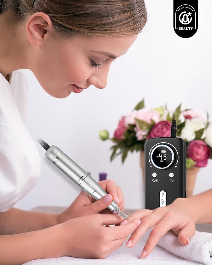 CozyZen Cordless Nail Drill Professional: 45000 RPM Rechargeable Electric Nail File Kit, Portable & Low Noise for Acrylic, Gel Nails, Manicure & Pedicure - Salon & Home Use-BrightBean Baby