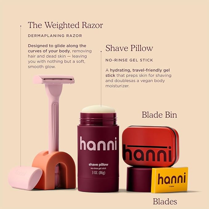 HANNI Shave Starter Set, Saftey Razor with Blades and Shaving Gel, Unisex Grooming Kit for Smooth, Soft Skin, Hair Removal Gift Set for All Skin Types, Blush-BrightBean Baby